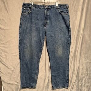 Members Mark Jeans Mens 44x30 Blue Denim Relaxed Fit Distressed Hem Casual